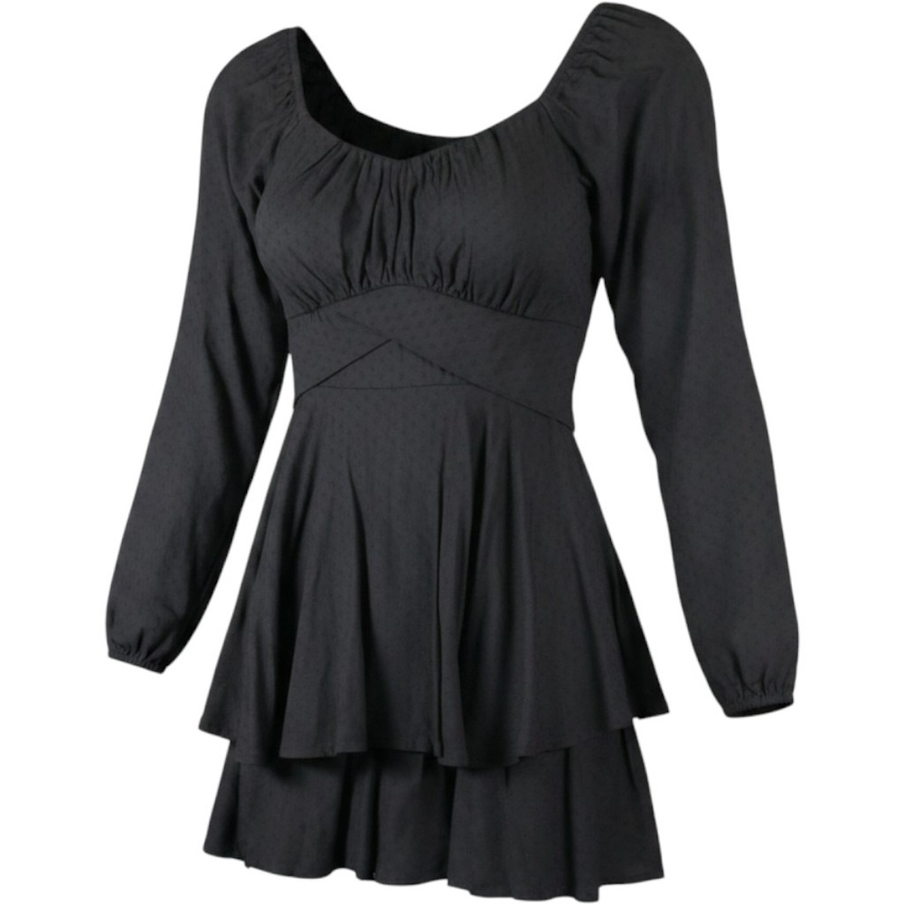 NWOT Altar'd State Black Swiss Dot Tiered Mini Dress Long Sleeve IR43485-02A SM